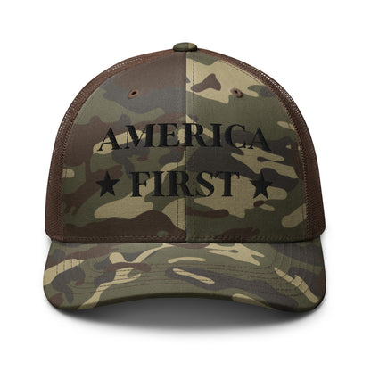 "America First" Camouflage trucker hat