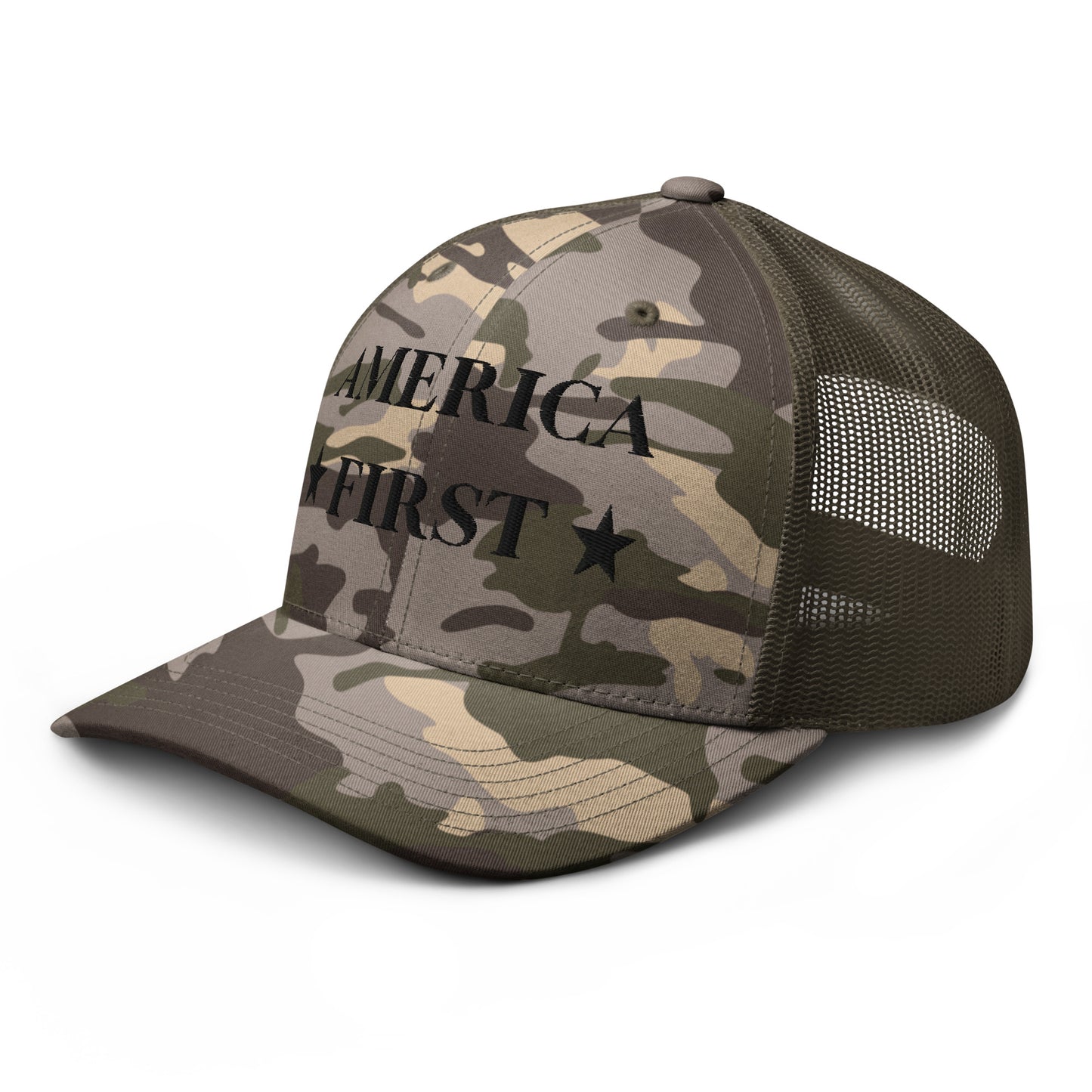 "America First" Camouflage trucker hat