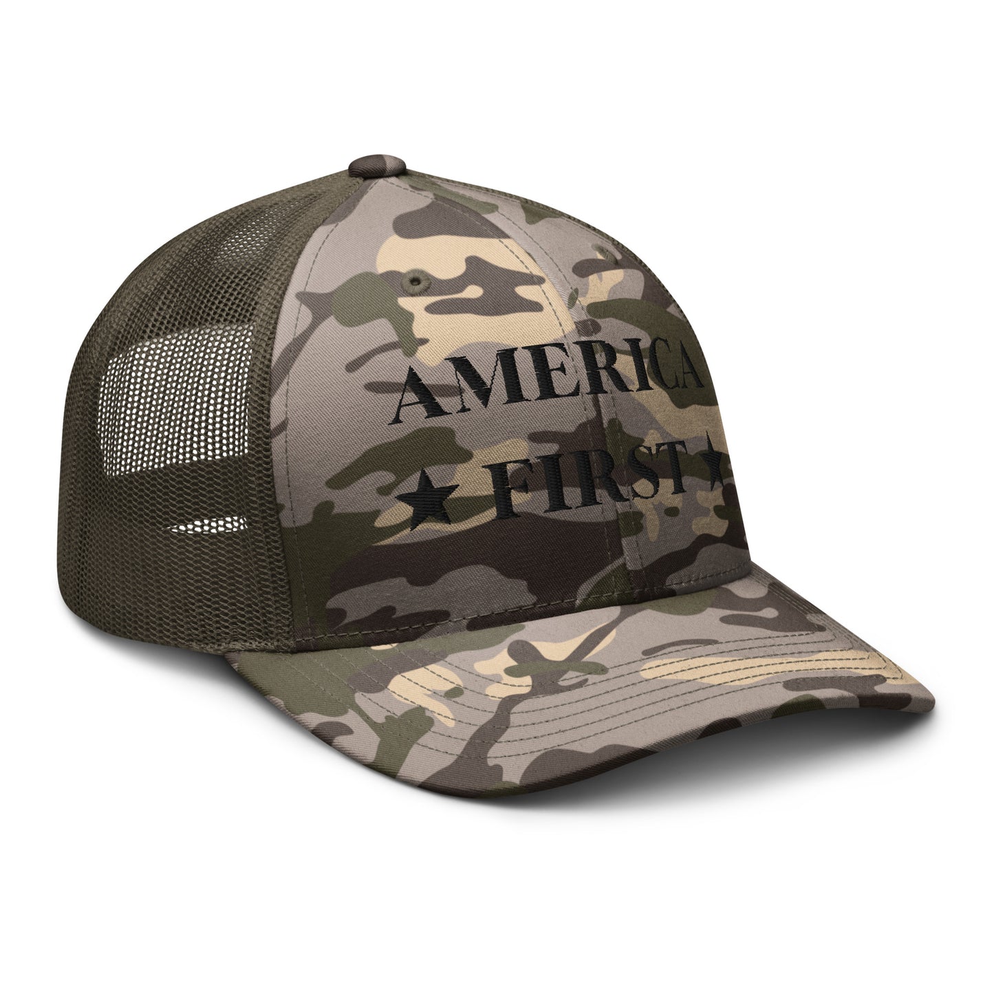 "America First" Camouflage trucker hat