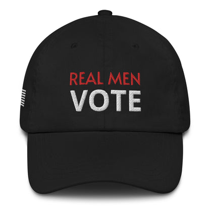 Classic Embroidered Baseball Hat – Real Men Vote | American Flag Design | Support Veterans & Children