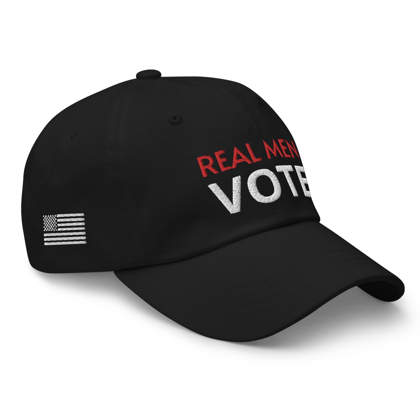 Classic Embroidered Baseball Hat – Real Men Vote | American Flag Design | Support Veterans & Children