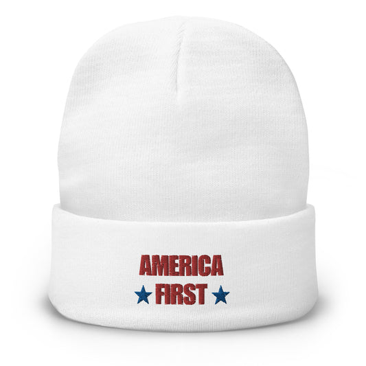 America First Embroidered Beanie